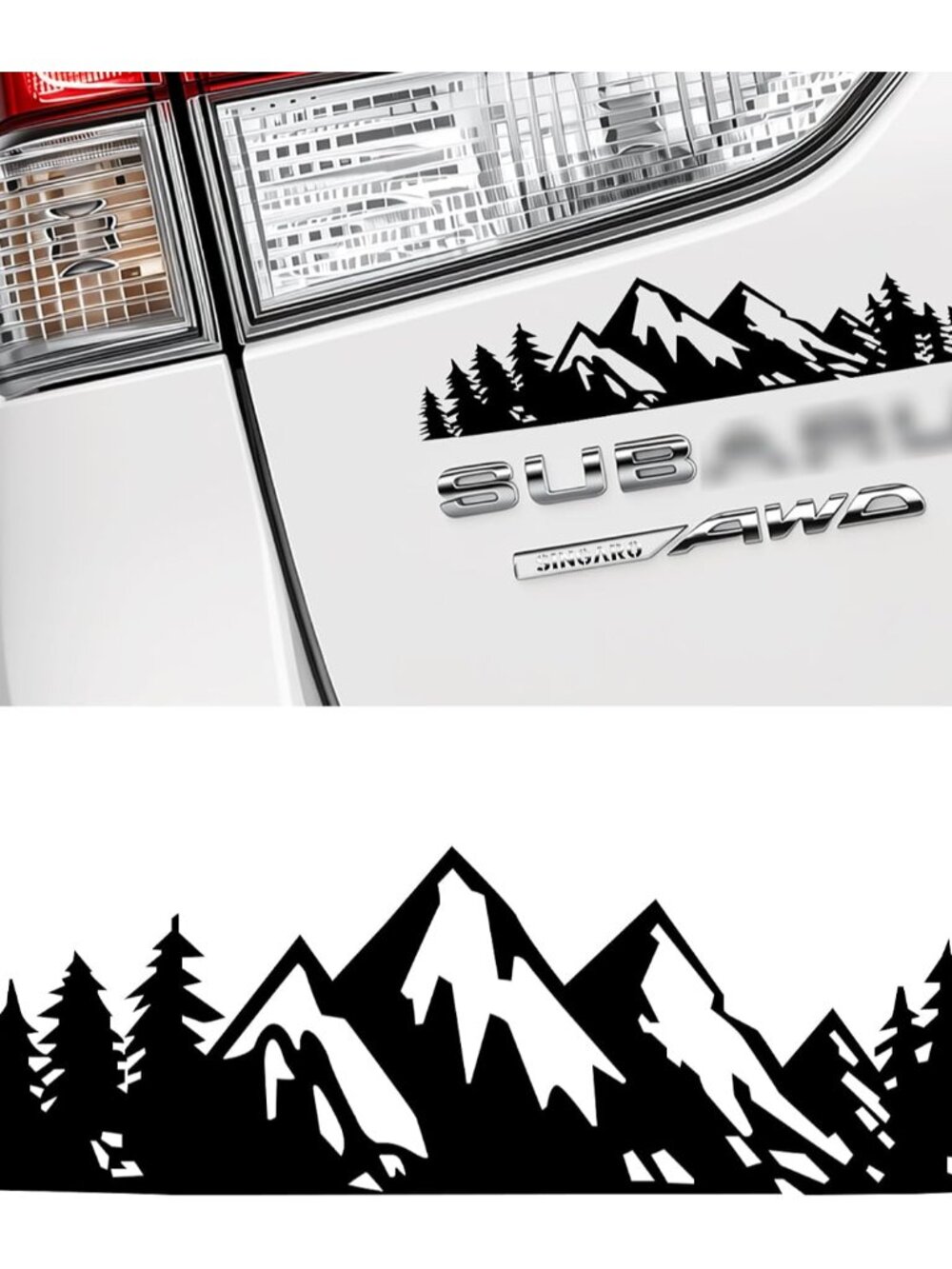 Vinyl Snow Mountain Tree Decal Sticker, Trunk Logo Decal Sticker, Car Exterior A
